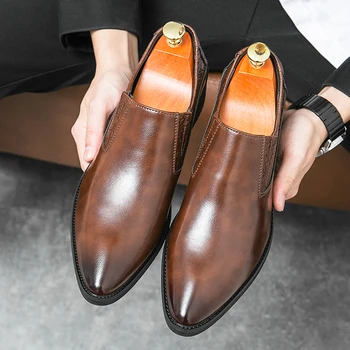 Нови мъжки oxfords ръчно изработени, модни кожени ежедневни обувки в бизнес стил, без закопчалка, качествени мюли, Дишащи обувки за обувки