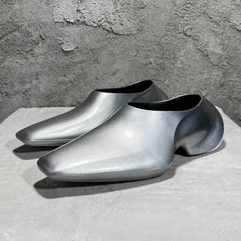 Сребърен каучукови обувки Sense of Technology, мъжки обувки с ниски берцем, 2024, черни Модни луксозни лоферы на танкетке с квадратни пръсти