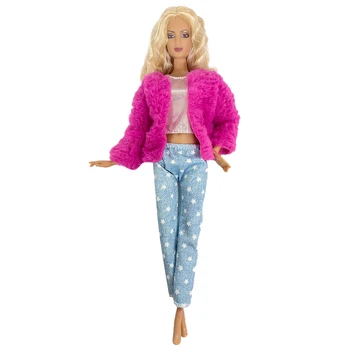 1 Комплект дрехи за кукли, плюшен яке + Модерен костюм + Дълги панталони + е Подходящ за ежедневни дрехи на Барби кукли