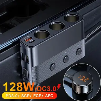 128 W Зарядно за Кола За Телефон, Запалка Адаптер PD30W Quick Multi С Честота Порта, USB Конектор За Зареждане на QC3.0, Преминете F4G0