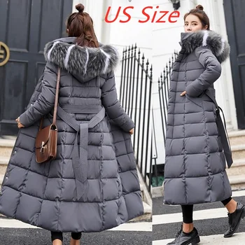 2022 Ново зимно палто, женски топло модерен колан с лък, яка от лисьего кожа, утолщающее коляното, топло палто, Дълга пола, на женски дебели палта