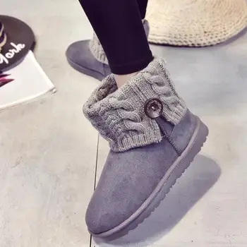 2023 Зимни Дамски обувки за ски С вълна бутони Зимни обувки на Едро Корейската версия на Сладък Памук, обувки с анимационни шарките върху плоска подметка