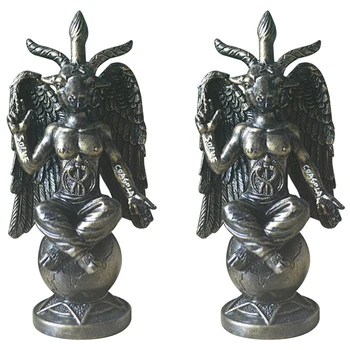 2X Скулптура на сатанински идол Бафомета Дзен-медитация Статуя на Козел с магически крилото на Изделия от смола Религиозни орнаменти Начало A