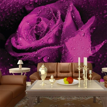 beibehang Големи 3D тапети, стенни рисувани антре, спалня, всекидневна с телевизор Лилава Роза с нестандартни размери, тапети