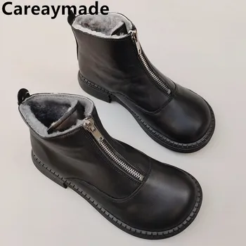 Careaymade-100% Естествена кожа, широки ежедневни обикновена къса обувки с голяма глава, мъжки приятна работна обувки от телешка вълна