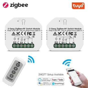 ZigBee 3.0 Sasha Smart Life RF на 2-битов ключ, Модул релейного прекъсвач, Автоматизация, интелигентно осветление с дистанционно управление за Google Алекса Smart Home