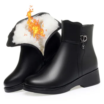 ZXRYXGS/ Зимни Дамски обувки с Плюшени Полусапожками 2023 г., Вълнени ботуши от естествена Кожа, Зимни обувки, Мини Зимни обувки Голям размер