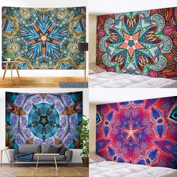 Абстрактен геометричен цветя, украса за дома, арт Гоблен, Мандала, Стенни чаршаф, разтегателен, одеяло, килимче за йога, можете да настроите по индивидуална заявка