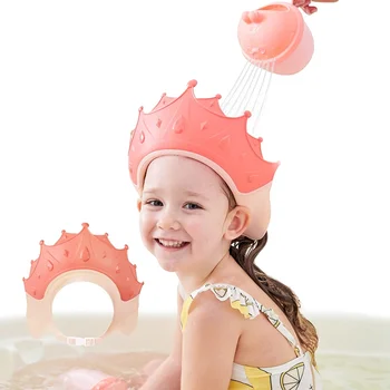 Детска Водоустойчив шапчица за шампоан, шапка за душ, регулируем размер, Cartoony козирка за баня, защита за косата, защита на ушите за бебета