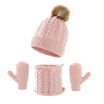 Детски шапки и ръкавици, шалове, топъл комплект зимна шапка-бини, топли ръкавици за врата в студено време, 3 бр.
