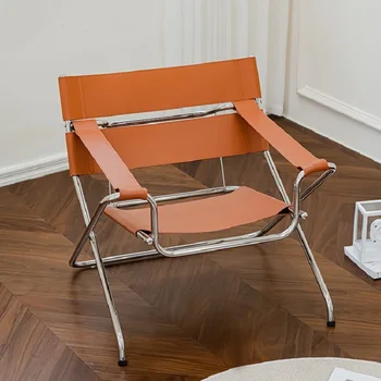Джобно складное стол за съхранение от скандинавски на кожата на седлото, Дизайнерски единична стол Василий, диван-стол с една облегалка от неръждаема стомана