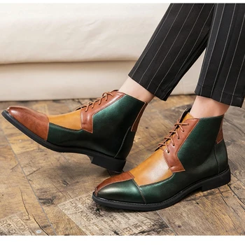 Дизайнерски мъжки кожени обувки ръчна изработка, есен-зима, луксозни Зимни обувки за мъже, ежедневни маркови мъжки модел обувки, Обувки големи размери 38-48