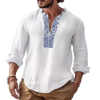 Достъпна е Абсолютно Нова Здрав И практичен Мъжка риза с дълъг ръкав, свободна мъжка тениска за плажни партита, ежедневна блуза