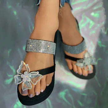 Ежедневни дамски чехли на танкетке и обувки с токчета в стил Консис, секси модни сандали с лък и кристали, градинска и плажна обувки впечатлява със своя бохемски стил