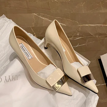 Есенна дамски обувки на висок ток, Нова Кожена Секси обувки с остри пръсти, Модерен Офис Дамски обувки Zapatos De Mujer 2023