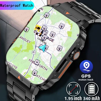 За Android Военни Улични Мъжки Смарт часовници 1,95 ИНЧА GPS Проследяване на Времето AI Voice 100 + Спортни режими 340 ма SmartWatch New 2024