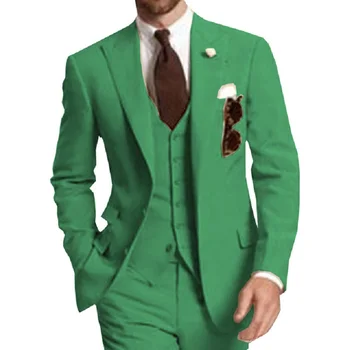 Зелени мъжки костюми С ревери на две копчета, Зашити на поръчка Свадебными смокингами младоженеца Яке + Панталон + Елек