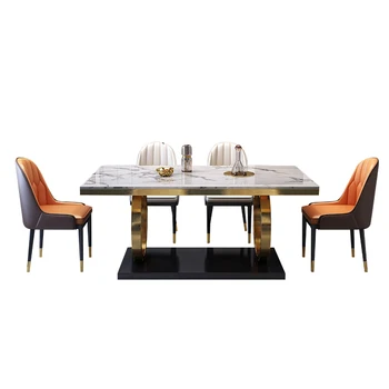 Италиански лесен и екстравагантен мраморна маса и стол в комбинация с висококачествени съвременни просто масата от каменни плочи