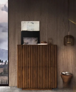 Италиански Минималистичен Шкаф за обувки от черен орех, Шкаф за входно антре дневна от масивно дърво