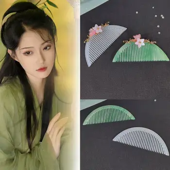 Китайската династия Тан, полукръгли зелено-бял гребен за коса, аксесоари за коса, за жени, родословни Hanfu за коса