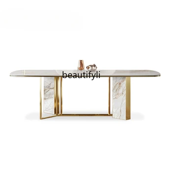 Лесен луксозна маса за хранене от внос на каменна плоча, светъл Дизайнерски Италиански Минималистичен маса за Хранене за малък апартамент на дом