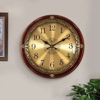 Луксозни Дървени стенни часовници Метални Ретро в скандинавски американски стил Златни Безшумни Стенни часовници Спалня Изтъркан Шик Хол Луксозен Подарък