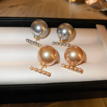 Луксозни темпераментни кръгли перлени обеци-карамфил за жени, модни универсални декорации за партита