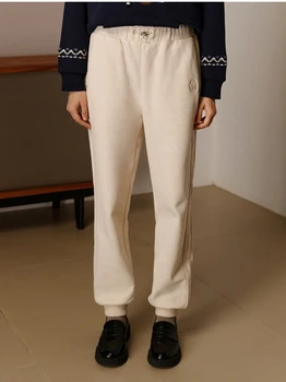 модерен бял панталон с флисовым флокированием за жени-бял цвят, хавлиени памучни спортни панталони, спортни дрехи в бял цвят