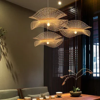 Модерни бамбукови висящи лампи в Азиатски стил, окачена лампа, ръчна изработка на Кухненски остров, окачена лампа, Ресторант полилеи, лампа