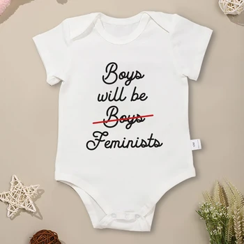 Момчетата ще се феминистками, Забавни детски тела, памучен дрехи за новородени с къс ръкав, популярна градинска облекло в американски стил, Детски плъзгачи
