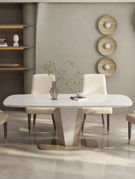 Мраморна маса за хранене модерен прост лек луксозен висококачествен каменна пътека за домашно малък семеен дизайнерска маса за хранене и стол combin