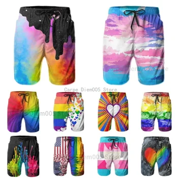 Мъжки бански Pride рейнбоу цвят на Любовта Hearts, бързо съхнещи плажни шорти, бански костюми, костюми