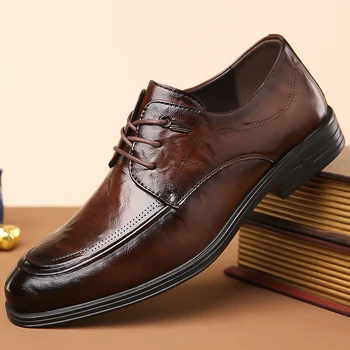 Мъжки дишаща кожена обувки в черен цвят от мека естествена кожа с мека подметка Демисезонная най-добър актьор бизнес официалната дрехи, Ежедневни обувки