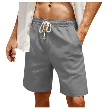 Мъжки ежедневни Летни спортни шорти за бягане с завязками, големи размери, обикновена панталони с джобове, памучни плажни къси панталони