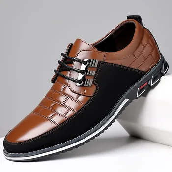 Мъжки кожени обувки, Модни Маркови Класически Ежедневни Лоферы дантела, Официалната обувки в Британския стил дантела, Черна Дишаща Бизнес Мъжки обувки