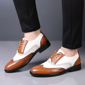 Мъжки кожени обувки, нова мъжки обувки големи размери с перфорации тип 