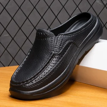 Мъжки чехли, улични ежедневни чехли, удобни обувки от ЕВА, чехли за готвач, пролетно-летни джапанки 2023 г., по-големи размери 39-46, градински сабо