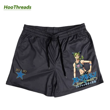 Мъжки шорти за тренировки във фитнеса с принтом аниме JOJO ' s Bizarre Adventure, бързо съхнещи Спортни къси панталони с джобове за фитнес и джогинг