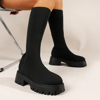 Непромокаеми обувки на платформа с дебело дъно, crochet ботуши, дамски зимни нови нескользящие високи ботуши