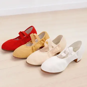 Нови балетные обувки на нисък ток за момичета Дамски танцови обувки за Танци и чехли за учители по танци на открито Балетные обувки