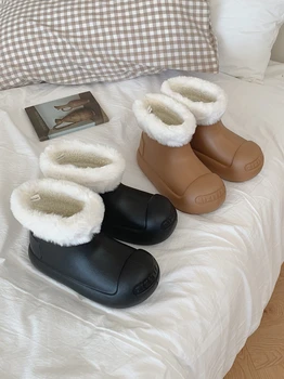Обувки на плосък ток, Обувки с кръгло бомбе, Луксозна дизайнерска Австралийската зимни обувки, Средната мода, Сняг 2023, Дамски Мека Римска памучен обувки дантела