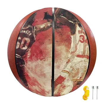 Персонализирано изображение на Баскетболна топка от кожа 7PU размер на 4 обекта за спортни тренировки сред младите хора в затворени помещения и на открито за любителите на баскетбола Gif