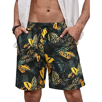 Плажни шорти за почивка в Хавай за мъже с 3D принтом в формата на цветя, ежедневни къси панталони, плажни шорти, еластичен бандаж, бански, бански
