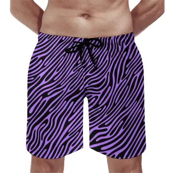 Плажни шорти Лила Zebra Strip с домашен любимец Принтом, Удобни Плажни шорти за почивка, Мъжки бански Голям Размер
