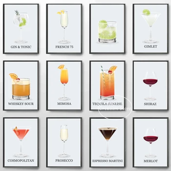 Плакат с изображение на алкохолни напитки и коктейли, Негрони Уиски Sour, Архивен печат, живопис върху платно за бар, кухня, хол. Декор