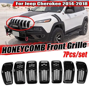 Предна Горна решетка, Мобилни поставяне на предната решетка, Комплект капаци, Окото решетка и накладка за Jeep Cherokee 2014-2018 Черен