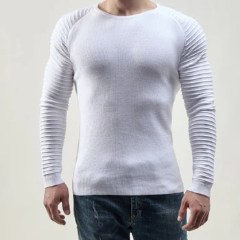Пуловер с кръгло деколте за Мъже, Трикотажни Ризи За Фитнес, Обикновена Тениска С Дълъг Ръкав, Размер M 3XL, е на Разположение в няколко Цвята