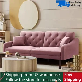 Разтегателен диван-futon с 2 възглавници, с метални крака и регулируема облегалка за мебели в хола Безплатна доставка