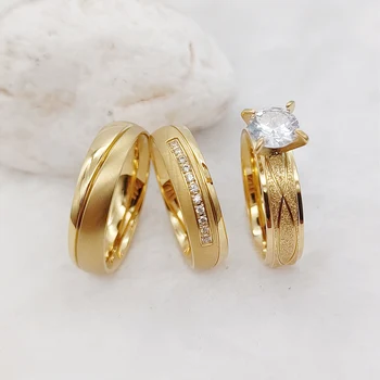 Романтични Сватбени пръстени за двойки от 3шт, сватбени комплекти за жени и мъже, Съюзи, Позлатени бижута