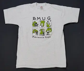 Рядка Реколта Тениска на Macworld Expo Bmug Динозавър С Един Шев на 90-те Computers L